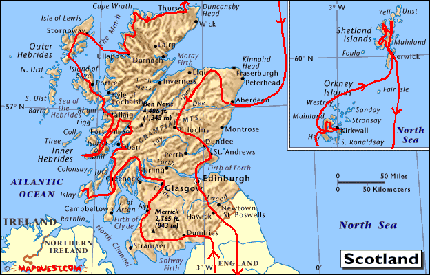 Big map of Scotland with the route drawn onto it