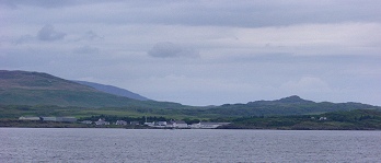 Picture of the Laphroaig distillery seen from the ferry